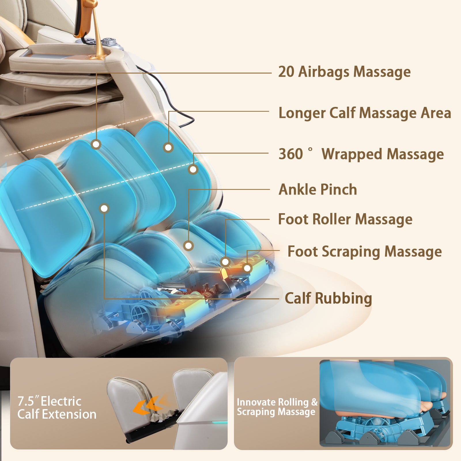 4D Massage Chair Full Body Zero Gravity Recliner - 55“ SL-Track,20 Auto Modes,11 Massage Technique,40 Airbags Massage,with Yoga Stretch,APP Control,Negative Oxygen lons(Beige)